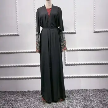 2021 Dikiş Nakış Dantel Dubai Elbise Bayanlar ışık Lüks Hırka Elbise Siyah Uzun Müslüman uzun etek Fas Kadın Jellaba