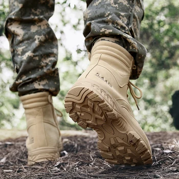 Erkekler yürüyüş ayakkabıları Yüksek Kaliteli Askeri yarım çizmeler Eğitim Su Geçirmez Taktik Çöl Savaş erkek Botları Açık askeri Botlar