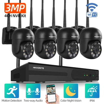 PTZ 4 Kanal 3MP Kablosuz CCTV Güvenlik Kamera Sistemi 4CH Wifi NVR Kiti Dışında Renk Gece Görüş Video Gözetim Kiti 2MP