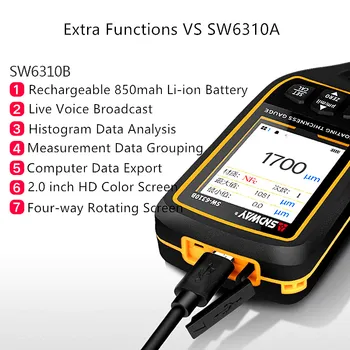 SW-6310B USB dijital araba boyası Kaplama kalınlık ölçer 2.0 İnç Dönen Ekran Yüksek Hassasiyetli Genişlik Ölçer Ölçüm Aletleri Görüntü 0