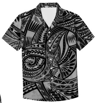 HYCOOL 5xl Küba Gömlek Polinezya Desen Erkek Yaz Casual Gömlek Özel Marka Kısa Kollu Artı Boyutu Erkekler Düğme Aşağı Gömlek