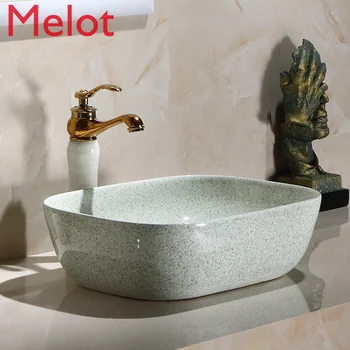 Retro masa sanat havzası basit modern sahnede lavabo banyo lavabo seramik ev Görüntü 0