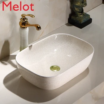 Retro masa sanat havzası basit modern sahnede lavabo banyo lavabo seramik ev Görüntü 1