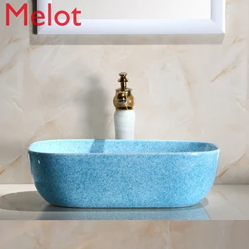Retro masa sanat havzası basit modern sahnede lavabo banyo lavabo seramik ev Görüntü 3
