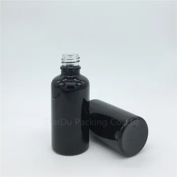 Ücretsiz Kargo 200 adet / grup 50 ML Siyah Cam Şişe Serum konteyner 50cc Uçucu yağ Şişesi ile simli vidalı kapak Parfüm şişesi