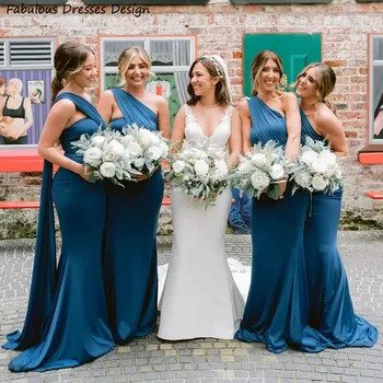 Şık Mürekkep Mavi Gelinlik Modelleri Straplez Backless Uzun Mermaid Flama Düğün Parti Elbise Kadınlar Için 2022 Balo Abiye Görüntü 1