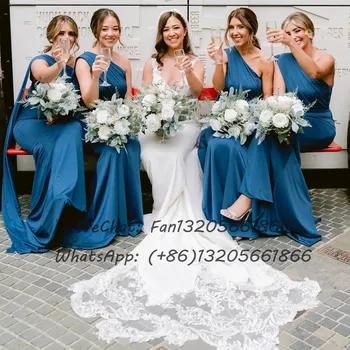 Şık Mürekkep Mavi Gelinlik Modelleri Straplez Backless Uzun Mermaid Flama Düğün Parti Elbise Kadınlar Için 2022 Balo Abiye Görüntü 2