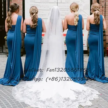 Şık Mürekkep Mavi Gelinlik Modelleri Straplez Backless Uzun Mermaid Flama Düğün Parti Elbise Kadınlar Için 2022 Balo Abiye Görüntü 3