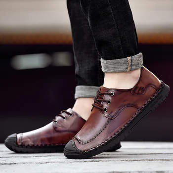 Moda Erkek deri rahat ayakkabılar Kaliteli Bölünmüş deri erkek ayakkabısı El Yapımı Büyük Boy Loafer'lar Flats Konfor Moccasins Ayakkabı Erkekler için Görüntü 0