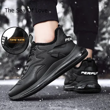 2022 Erkekler koşu ayakkabıları sıcak Tutmak ışık dantel-Up Erkek Sneakers Açık Düz kaymaz Giyilebilir spor ayakkabılar Zapatillas Hombre Siyah Görüntü 0