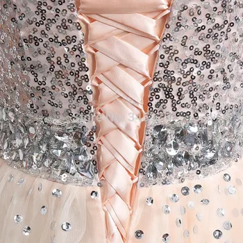 Stokta Gerçek fotoğraf gerçek resim pullu ışık şampanya gelinlik modelleri tül shinning boncuk A-line uzun balo elbise Görüntü 2