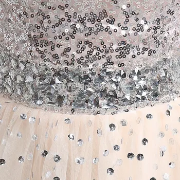 Stokta Gerçek fotoğraf gerçek resim pullu ışık şampanya gelinlik modelleri tül shinning boncuk A-line uzun balo elbise Görüntü 4