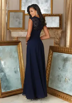 Tül Appliqyes Uzun dantel koyu mavi şifon Gelinlik Modelleri 2016 V Yaka Düğün Parti Elbise Ücretsiz kargo Görüntü 0