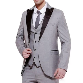 2021 Yeni Stil Erkek Takım Elbise Koyu Gri Tepe Yaka Takım Elbise Iş Rahat gece elbisesi 3 Parça (Ceket+Pantolon+Yelek) düğün Takım Elbise İçin Adam Görüntü 0