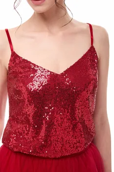 Şarap Kırmızı nedime elbisesi Uzun 2020 Pullu Tül V Yaka Parti Elbisesi Düğün Balo Elbise Nedime Görüntü 5
